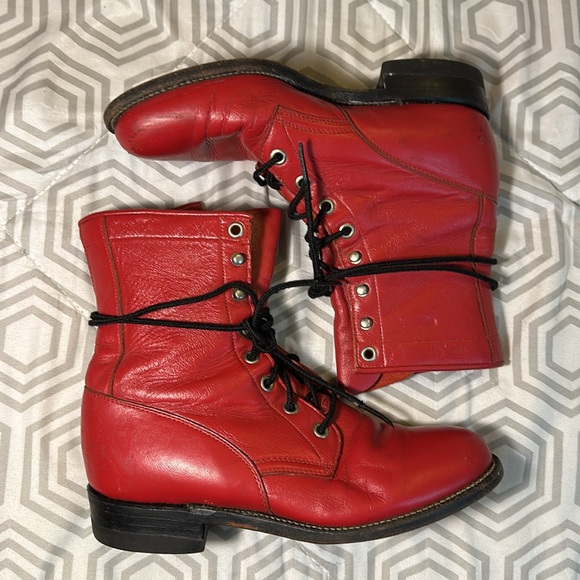 Justin red leather lace up boot sz 5 B - Picture 2 of 11